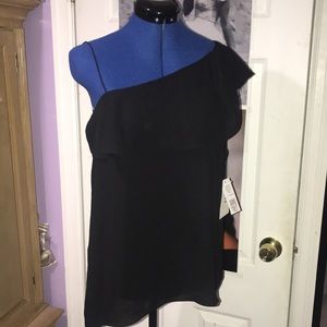 Halston asymetrical hem 1 shoulder blouse